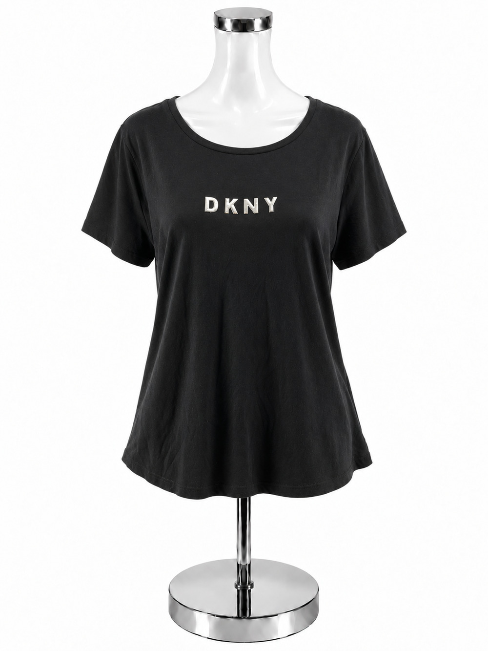 DKNY Metallic Logo T-Shirt Black Cotton Modal Blend Tee Size XL NWT